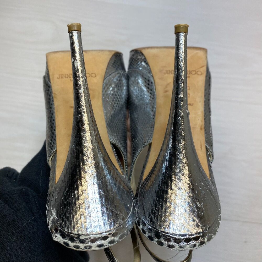Jimmy Choo Heel Pumps Women's Size 12 Metallic Silver Watersnake Slingback Strap - Picture 9 of 12